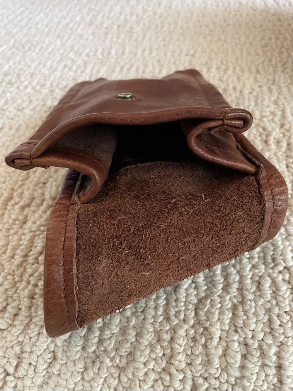 Brown Leather Pouch with Buffalo Head Nickle Snap Closure, Belt Loop on the Back